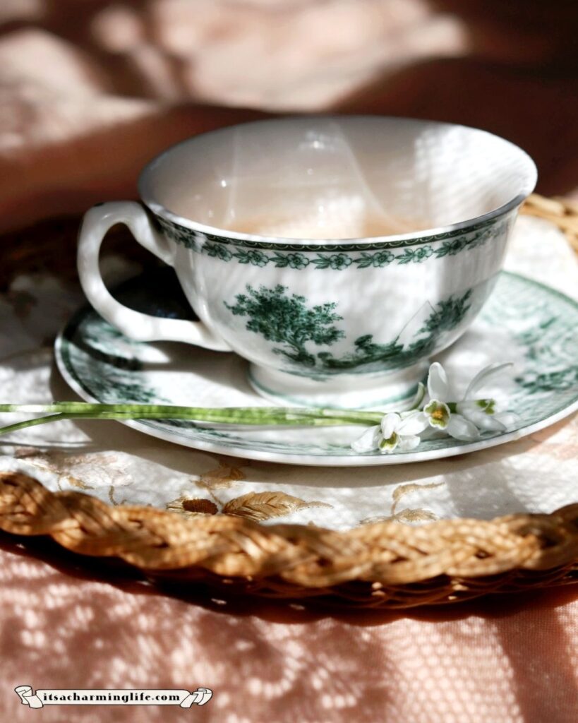 Spring tea cup with flowers