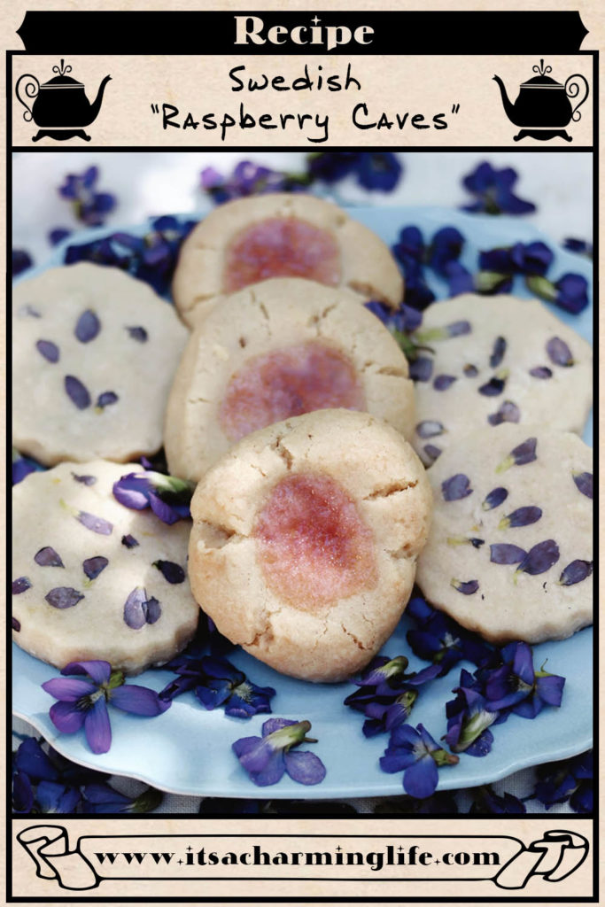 Swedish Fika - Hallon Grottor - Raspberry Caves - Violet shortbread cookies - Cottagecore by It's a Charming Life