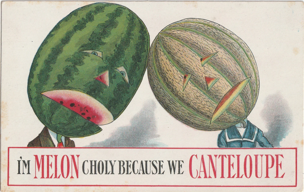 Vintage Postcard Watermelon Carvings