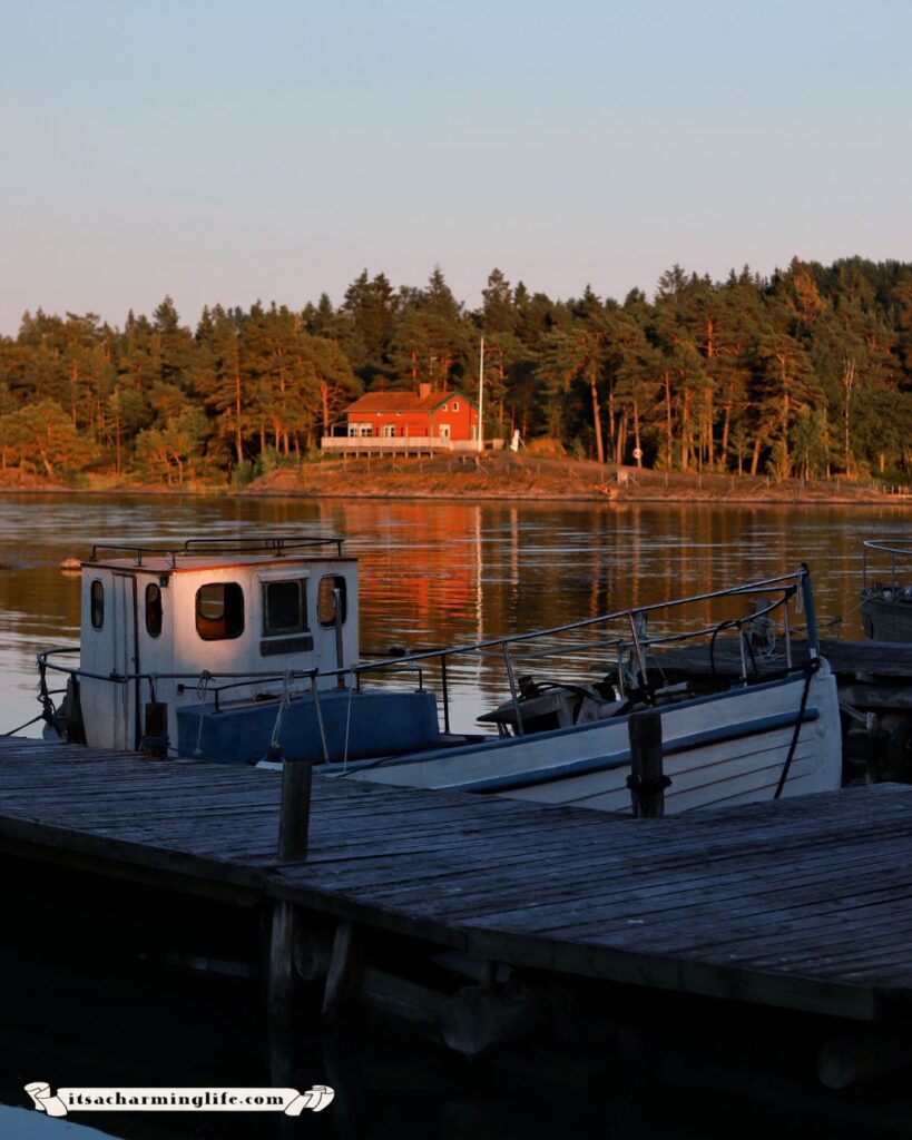 Picturesque seaside scene with boat in Sweden 